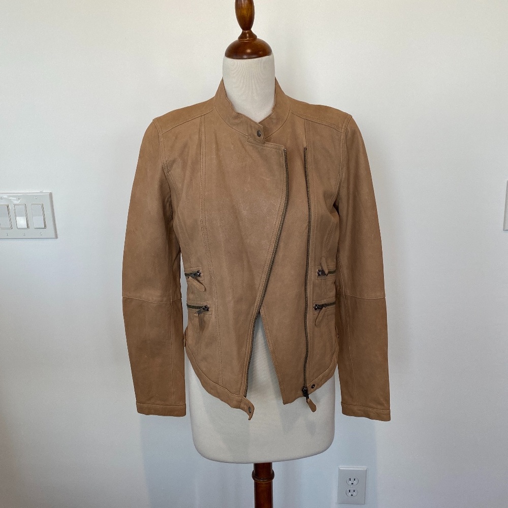 Haute Hippie asymmetrical tan/nude leather jacket